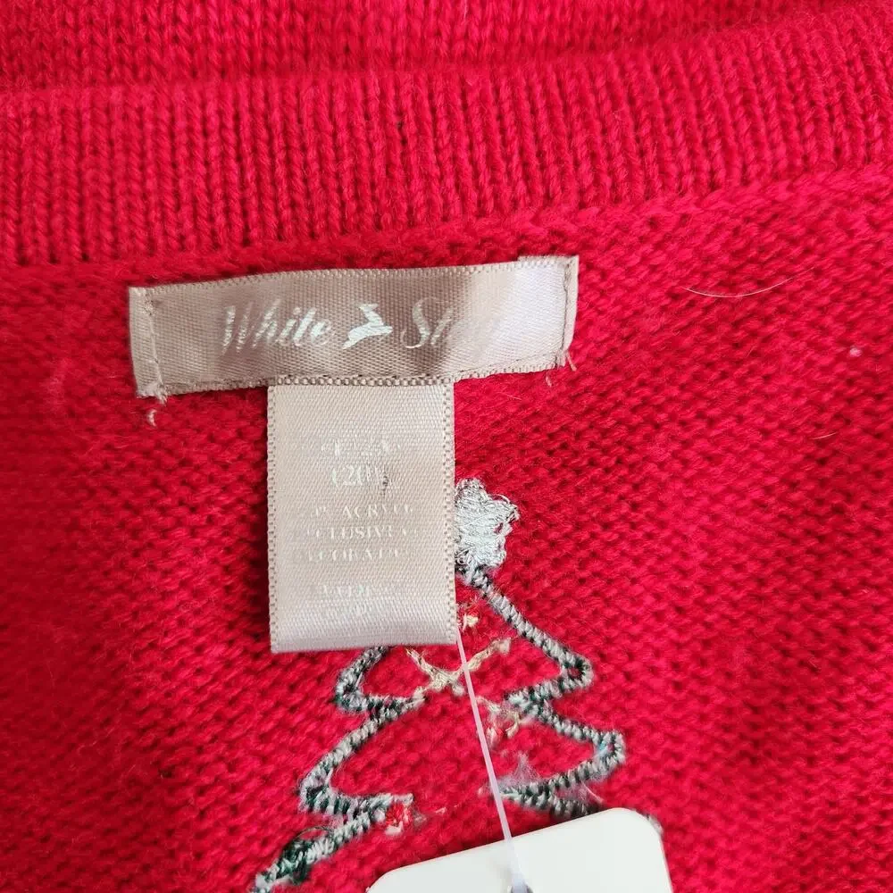 Vintage Y2K White Stag Red Knit Ugly Christmas Sweater Vest Holiday Theme L